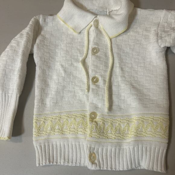 VTG Infant Cardigan Sweater Friedknit Creations White With Yellow Trim - Picture 2 of 7